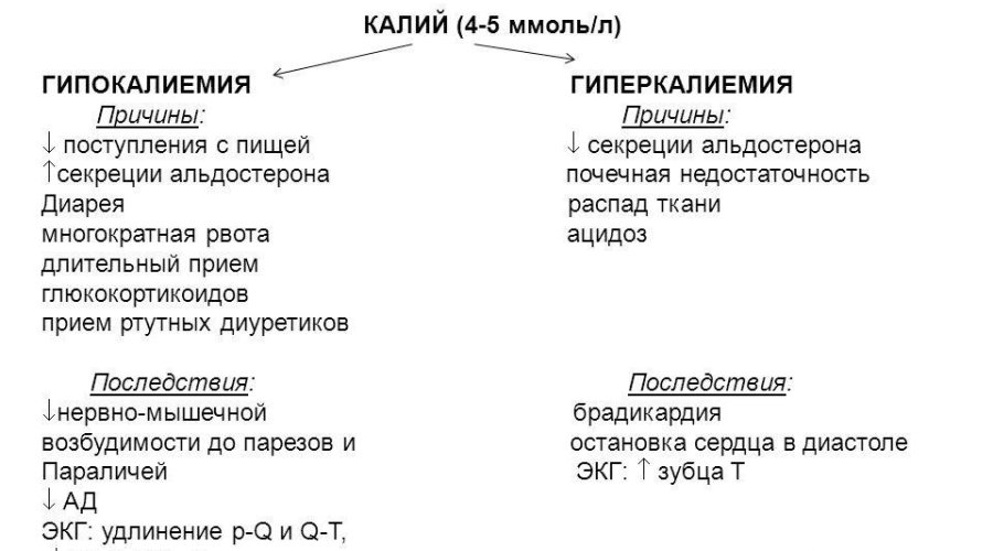 Причины и лечение гипокалиемии: пониженный уровень калия в крови